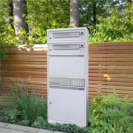 Metzler Funk-Paketbox mit Klingel & Briefkasten |  personalisiert mit Gravur | Edelstahl-Namensschilder | Weiß | Bispo Funk