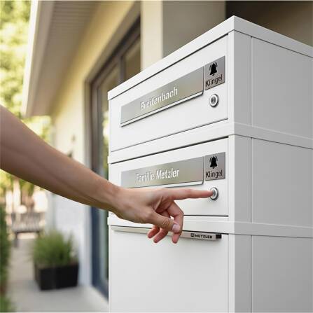 Metzler Funk-Paketbox mit Klingel & Briefkasten |  personalisiert mit Gravur | Edelstahl-Namensschilder | Weiß | Bispo Funk