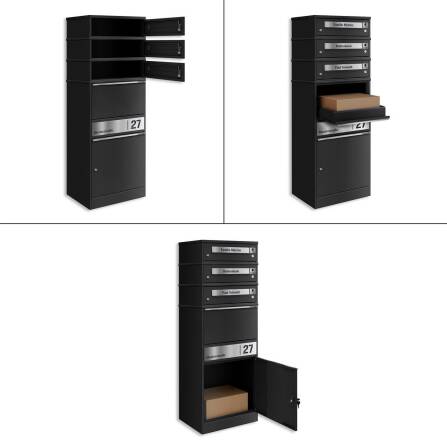 Metzler Funk-Paketbox mit Klingel & Briefkasten |  personalisiert mit Gravur | Edelstahl-Namensschilder | Schwarz | Bispo Funk