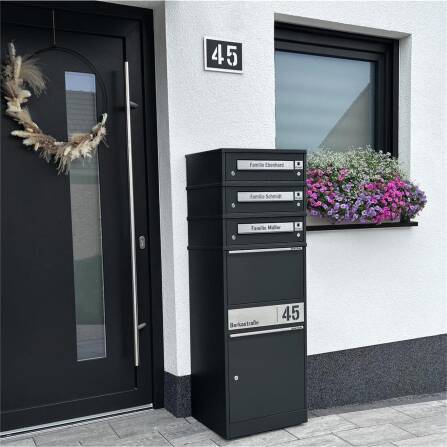 Metzler Funk-Paketbox mit Klingel & Briefkasten |  personalisiert mit Gravur | Edelstahl-Namensschilder | Schwarz | Bispo Funk