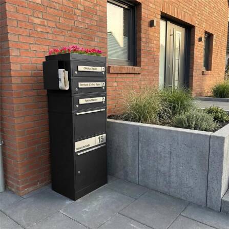 Metzler Funk-Paketbox mit Klingel & Briefkasten |  personalisiert mit Gravur | Edelstahl-Namensschilder | Schwarz | Bispo Funk