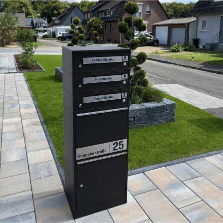 Metzler Funk-Paketbox mit Klingel & Briefkasten |  personalisiert mit Gravur | Edelstahl-Namensschilder | Schwarz | Bispo Funk