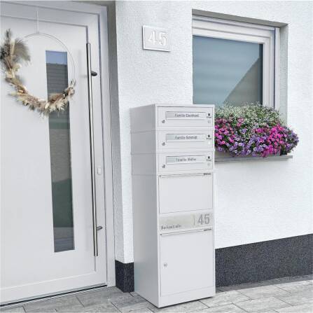 Metzler Funk-Paketbox mit Klingel & Briefkasten |  personalisiert mit Gravur | Edelstahl-Namensschilder | Weiß | Bispo Funk