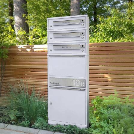 Metzler Funk-Paketbox mit Klingel & Briefkasten |  personalisiert mit Gravur | Edelstahl-Namensschilder | Weiß | Bispo Funk