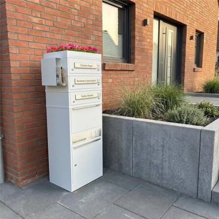 Metzler Funk-Paketbox mit Klingel & Briefkasten |  personalisiert mit Gravur | Edelstahl-Namensschilder | Weiß | Bispo Funk