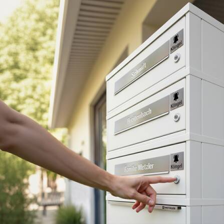 Metzler Funk-Paketbox mit Klingel & Briefkasten |  personalisiert mit Gravur | Edelstahl-Namensschilder | Weiß | Bispo Funk