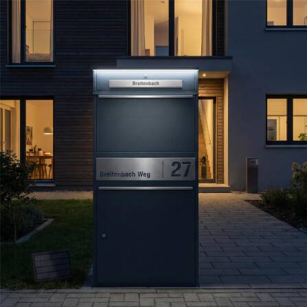 Metzler Paketbox XL mit Briefkasten | LED | personalisiert mit Gravur | RAL 7016 Anthrazit | Bispo Max 2