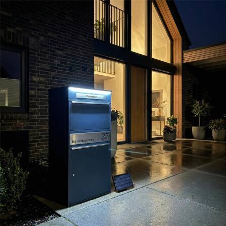 Metzler Paketbox XL mit Briefkasten | LED | personalisiert mit Gravur | RAL 7016 Anthrazit | Bispo Max 2