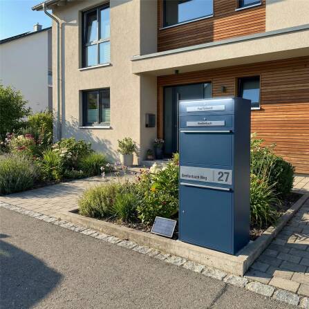 Metzler Paketbox XL mit 2 Briefkästen | LED  | personalisiert mit Gravur | RAL 7016 Anthrazit | Bispo Max 2