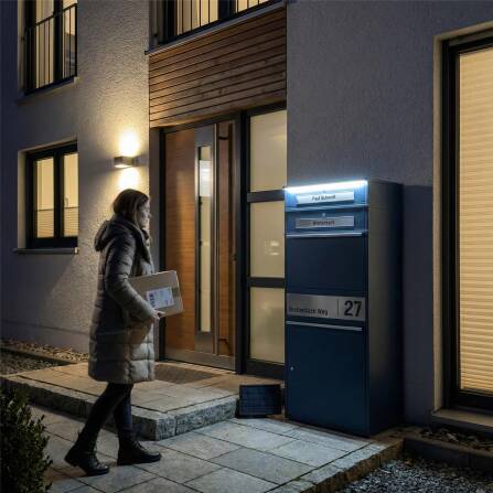 Metzler Paketbox XL mit 2 Briefkästen | LED  | personalisiert mit Gravur | RAL 7016 Anthrazit | Bispo Max 2