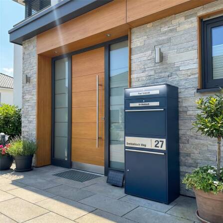 Metzler Paketbox XL mit 2 Briefkästen | LED  | personalisiert mit Gravur | RAL 7016 Anthrazit | Bispo Max 2