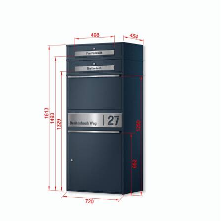 Metzler Paketbox XL mit 2 Briefkästen | LED  | personalisiert mit Gravur | RAL 7016 Anthrazit | Bispo Max 2