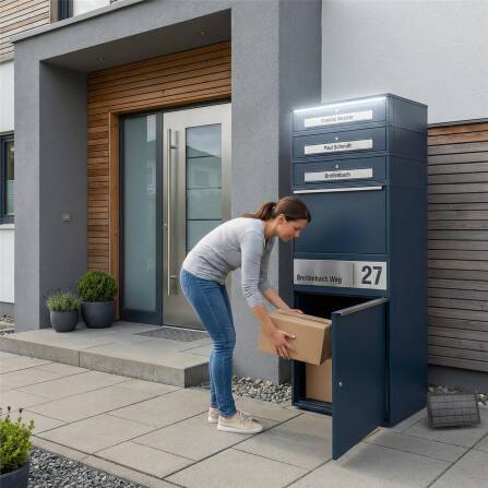 Metzler Paketbox XL mit 3 Briefkästen | LED | personalisiert mit Gravur | RAL 7016 Anthrazit | Bispo Max 2