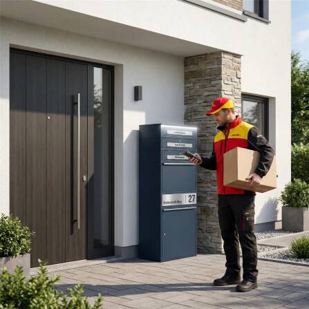 Metzler Paketbox XL mit 3 Briefkästen | LED | personalisiert mit Gravur | RAL 7016 Anthrazit | Bispo Max 2