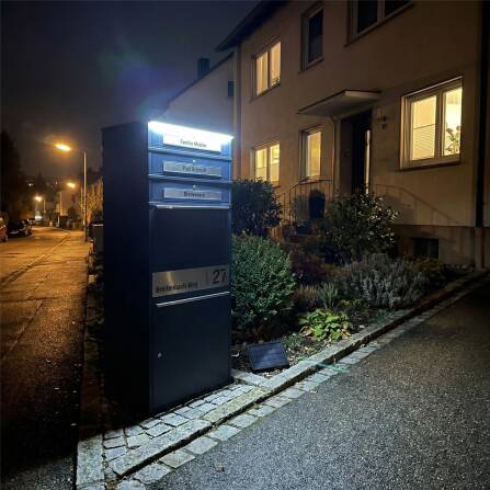 Metzler Paketbox XL mit 3 Briefkästen | LED | personalisiert mit Gravur | RAL 7016 Anthrazit | Bispo Max 2
