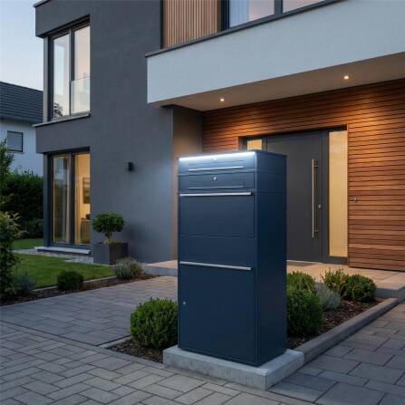 Metzler Paketbox XL mit 2 Briefkästen | LED | RAL 7016 Anthrazit | Bispo Max 2