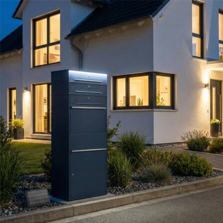 Metzler Paketbox XL mit 3 Briefkästen | LED | RAL 7016 Anthrazit | Bispo Max 2