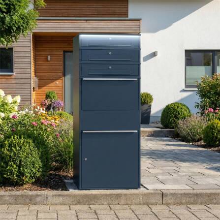 Metzler Paketbox XL mit 3 Briefkästen | LED | RAL 7016 Anthrazit | Bispo Max 2