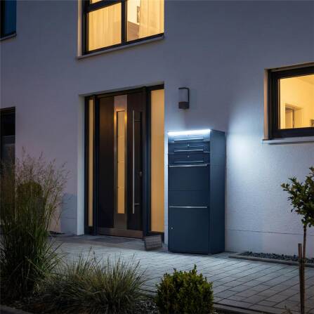 Metzler Paketbox XL mit 3 Briefkästen | LED | RAL 7016 Anthrazit | Bispo Max 2