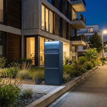 Metzler Paketbox XL mit 3 Briefkästen | LED | RAL 7016 Anthrazit | Bispo Max 2