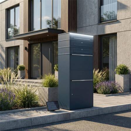 Metzler Paketbox XL mit 3 Briefkästen | LED | RAL 7016 Anthrazit | Bispo Max 2