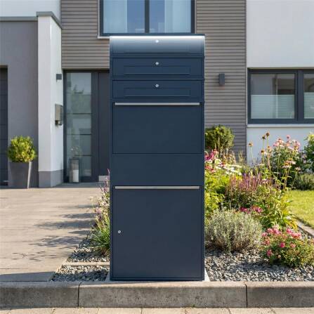 Metzler Paketbox XL mit 3 Briefkästen | LED | RAL 7016 Anthrazit | Bispo Max 2