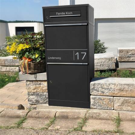 Metzler Cassetta per pacchi con cassetta postale | Antracite | personalizzato con incisione | Targhetta in acciaio inox | con apertura per lettere | Taren