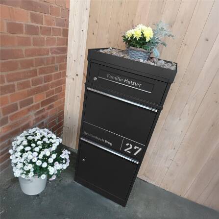 Metzler Cassetta per pacchi con cassetta postale | Antracite | personalizzato con incisione | Targhetta in acciaio inox | con apertura per lettere | Taren