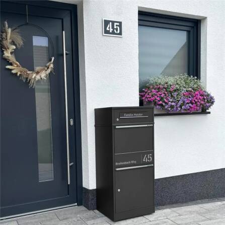 Metzler Cassetta per pacchi con cassetta postale | Antracite | personalizzato con incisione | Targhetta in acciaio inox | con apertura per lettere | Taren