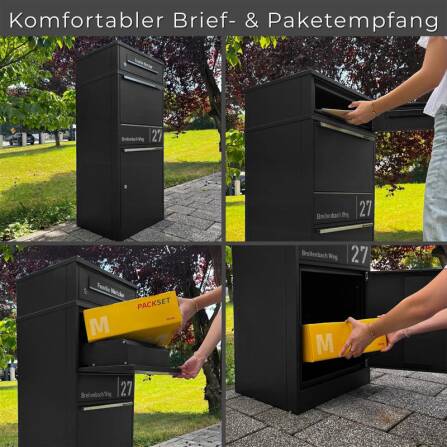 Metzler Cassetta per pacchi con cassetta postale | Antracite | personalizzato con incisione | Targhetta in acciaio inox | con apertura per lettere | Taren