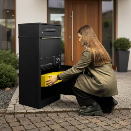 Metzler Cassetta per pacchi con cassetta postale | Antracite | personalizzato con incisione | Targhetta in acciaio inox | con apertura per lettere | Taren