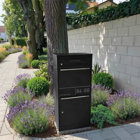 Metzler Cassetta per pacchi con cassetta postale | Antracite | personalizzato con incisione | Targhetta in acciaio inox | con apertura per lettere | Taren