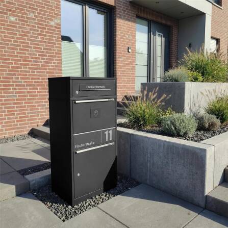 Metzler Cassetta per pacchi con cassetta postale | Antracite | personalizzato con incisione | Targhetta in acciaio inox | con apertura per lettere | Taren