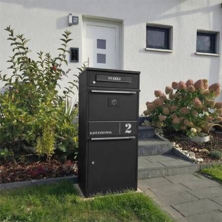 Metzler Cassetta per pacchi con cassetta postale | Antracite | personalizzato con incisione | Targhetta in acciaio inox | con apertura per lettere | Taren