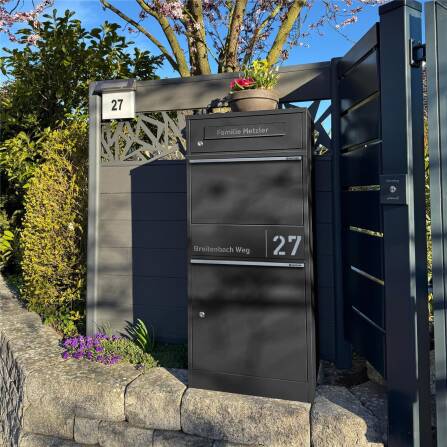 Metzler Cassetta per pacchi con cassetta postale | Antracite | personalizzato con incisione | Targhetta in acciaio inox | con apertura per lettere | Taren