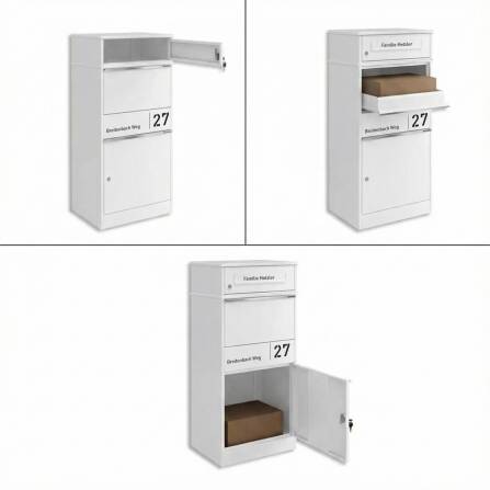 Metzler Paketbox mit Briefkasten | personalisiert mit Gravur | Edelstahl-Namensschild | mit Briefeinwurf | Weiß | Taren