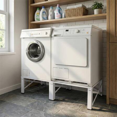 Metzler Doppelter Waschmaschinenständer | Untergestell für  Waschmaschinen & Trockner | Vibrationsdämpfend | Pulverbeschichtet in Weiß