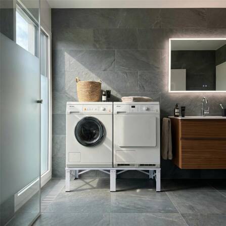 Metzler Doppelter Waschmaschinenständer | Untergestell für  Waschmaschinen & Trockner | Vibrationsdämpfend | Pulverbeschichtet in Weiß