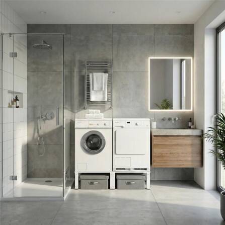 Metzler Doppelter Waschmaschinenständer | Untergestell für  Waschmaschinen & Trockner | Vibrationsdämpfend | Pulverbeschichtet in Weiß