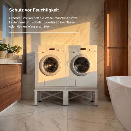 Metzler Doppelter Waschmaschinenständer | Untergestell für  Waschmaschinen & Trockner | Vibrationsdämpfend | Pulverbeschichtet in Weiß
