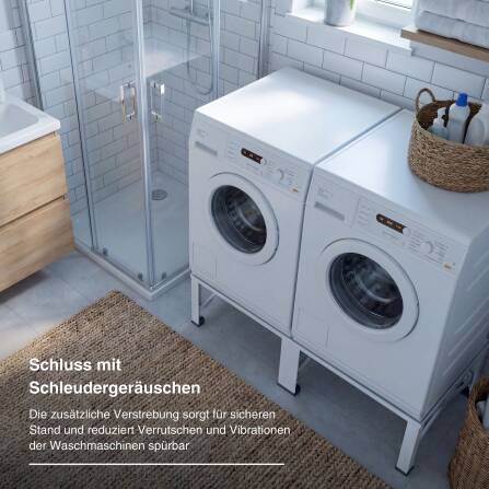 Metzler Doppelter Waschmaschinenständer | Untergestell für  Waschmaschinen & Trockner | Vibrationsdämpfend | Pulverbeschichtet in Weiß