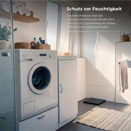 Metzler Waschmaschinenständer mit Schublade | Untergestell für Waschmaschine oder Trockner | Vibrationsdämpfend | Weiß