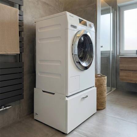 Metzler Waschmaschinenständer mit Schublade | Untergestell für Waschmaschine oder Trockner | Vibrationsdämpfend | Weiß