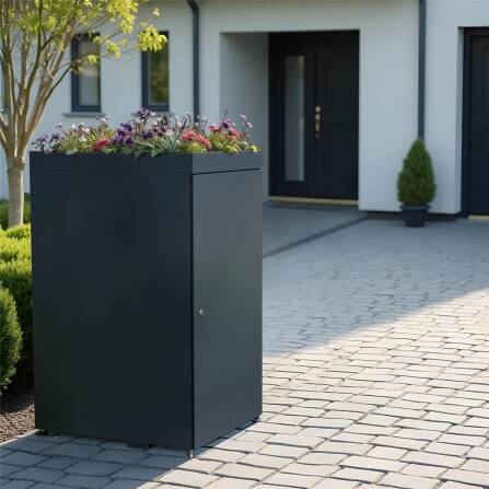 Metzler Mülltonnenbox mit Pflanzdach | 1er | 240l | aus Aluminium | rostfrei & massiv