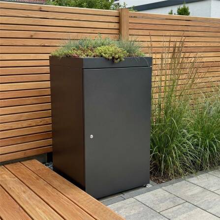 Metzler Mülltonnenbox mit Pflanzdach | 1er | 240l | aus Aluminium | rostfrei & massiv | Eisenglimmer