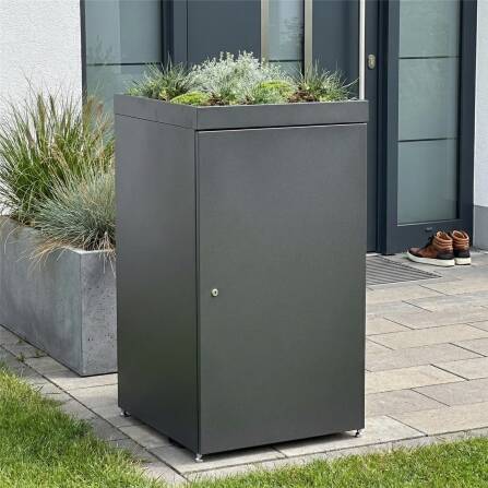 Metzler Mülltonnenbox mit Pflanzdach | 1er | 240l | aus Aluminium | rostfrei & massiv | Eisenglimmer