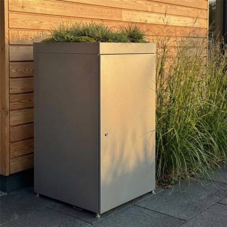 Metzler Mülltonnenbox mit Pflanzdach | 1er | 240l | aus Aluminium | rostfrei & massiv | Grau