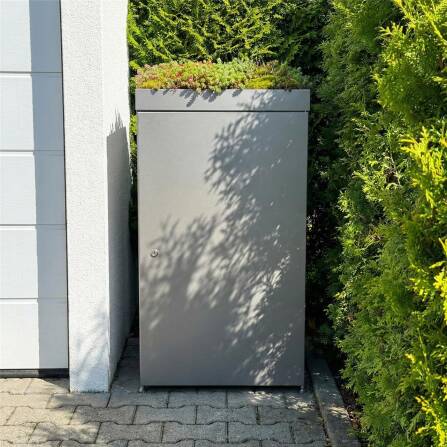 Metzler Mülltonnenbox mit Pflanzdach | 1er | 240l | aus Aluminium | rostfrei & massiv | Grau