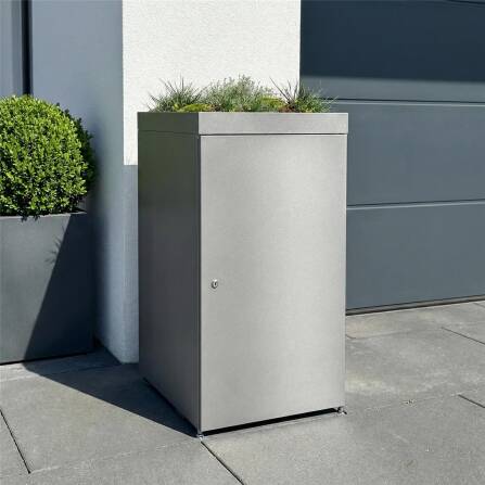 Metzler Mülltonnenbox mit Pflanzdach | 1er | 240l | aus Aluminium | rostfrei & massiv | Grau