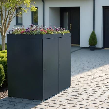 Metzler Box per bidoni della spazzatura con tetto piantabile | 2 unità | 240l | in alluminio | inossidabile & massiccio | Antracite RAL 7016